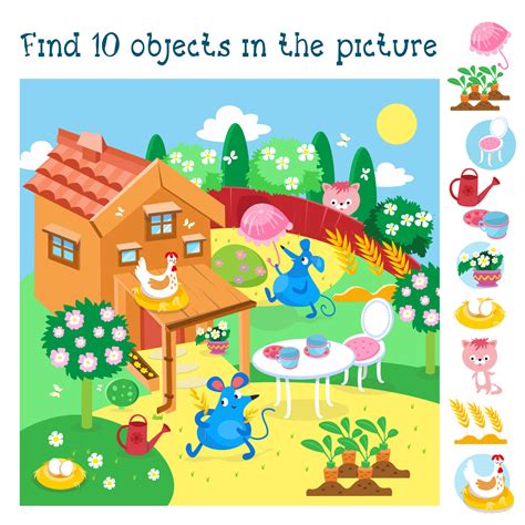 Find 10 Hidden Objects Educational Game For Children Cute Mice Near