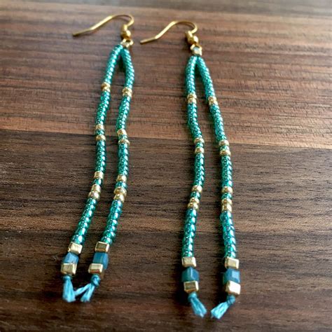 Turquoise Seed Bead Earrings Fringe Beaded Earrings Bohemian Etsy