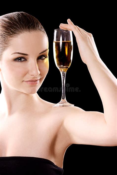 Beautiful Woman With Champagne Glass Stock Photo Image Of Brown