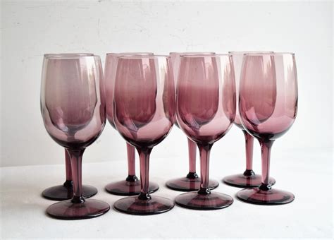 Set Of 8 Libbey Purple Wine Glasses 6 Tall Wine Glasses Etsy