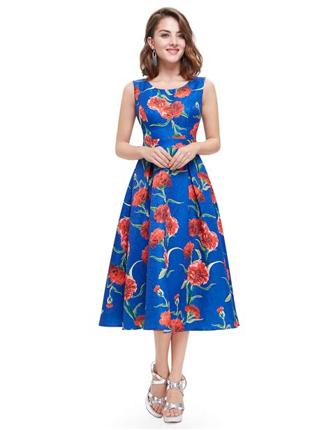 Women Summer Dresses Flower Printed Dress Knee Length Sleeveless
