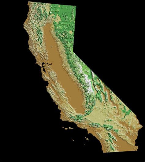 Colorful California Map Topographical Physical Landscape California