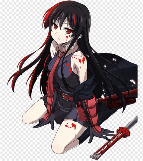 Black Haired Female Anime Character Sitting Beside Sword Illustration Akame Ga Kill Fatestay
