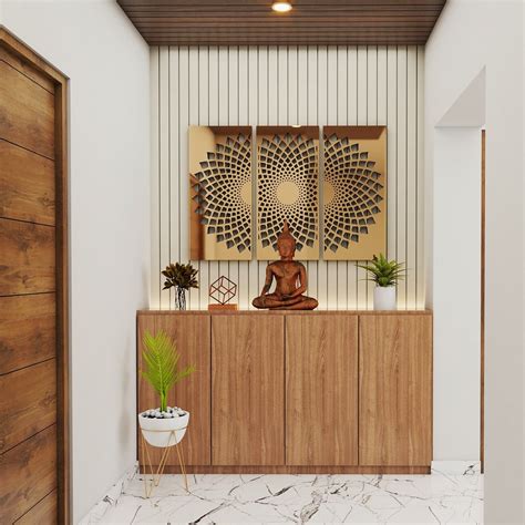 Contemporary Foyer Design With Wooden Storage Livspace