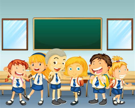 Students In Uniform Standing In Classroom 431632 Vector Art At Vecteezy