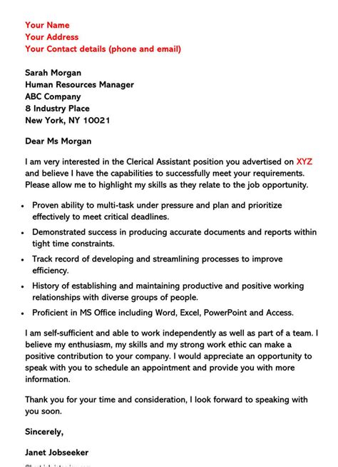 Clerical Cover Letter Examples 18 Free Templates