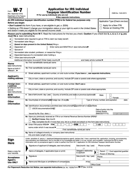 Fillable Form W Application For Irs Individual Printable Form