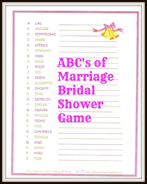 Freebie The Abcs Of Marriage Bridal Shower Game Memorable Wedding Fun Bridal Shower Games 5
