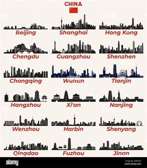 China Cities Skylines Silhouettes Vector Set Stock Vector Image Art