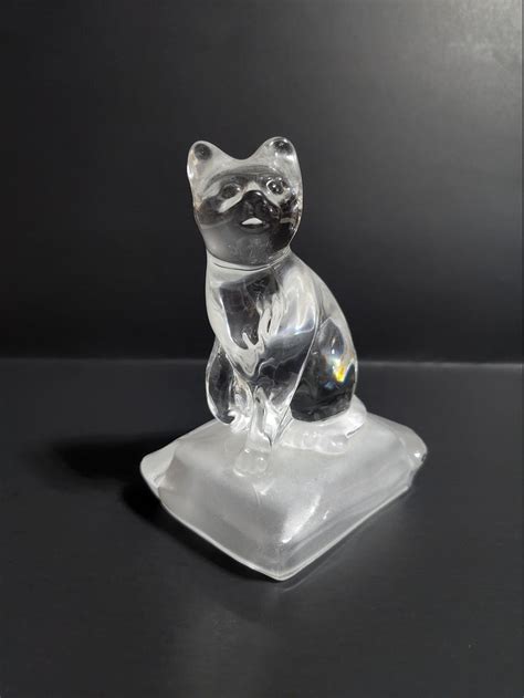 Clear Glass Cat Figurine Sitting On A Frosted Glass Pillow Etsy In
