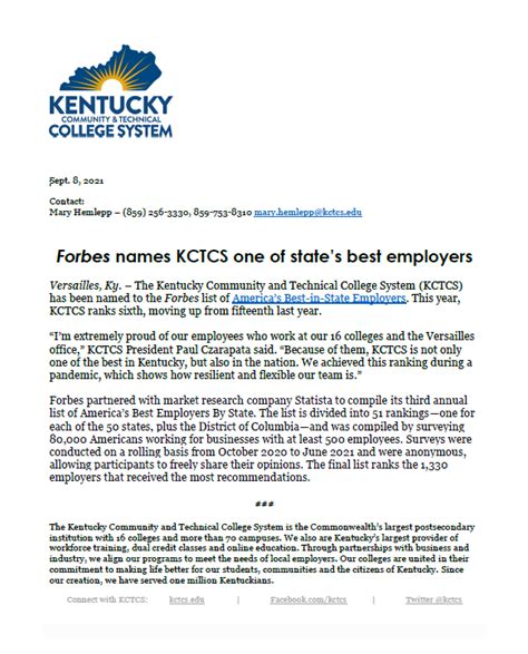 Sample News Release Kctcs