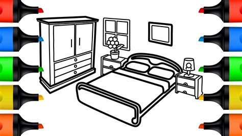 How To Draw Bedroom Coloring Pages For Kids Learn Colors Drawing And