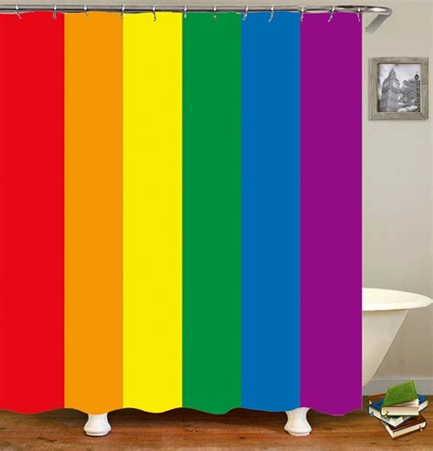 Classic Rainbow Flag Shower Curtain Gay Pride Lesbian Peace Lgbt Bathroom Curtain Set Bathroom