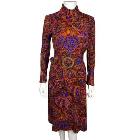 Vintage 1970s Psych Dress Georges Besson Paris W Astrological Belt