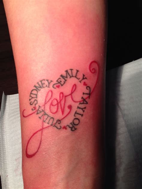 Kids Names In A Heart Shape With Love Design By Yolo Tattoos By Amber