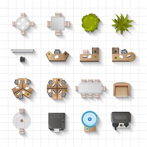 Office Interior Icons Top View 467009 Vector Art At Vecteezy