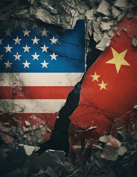 Chinese And American Flags Destroyed China Overtaking Us Economy