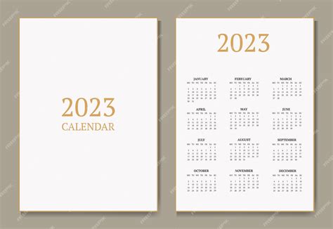 Klasyczny Kalendarz Miesięczny Na Rok 2023 Kalendarz W Stylu