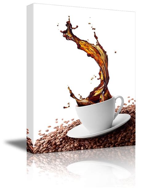 Canvas Prints Wall Art Cup Of Coffee With Splash Surrounded By Coffee Beans Modern Wall