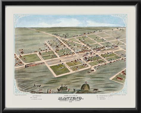 Manteno Il 1869 Color Vintage City Maps Restored Birds Eye Views