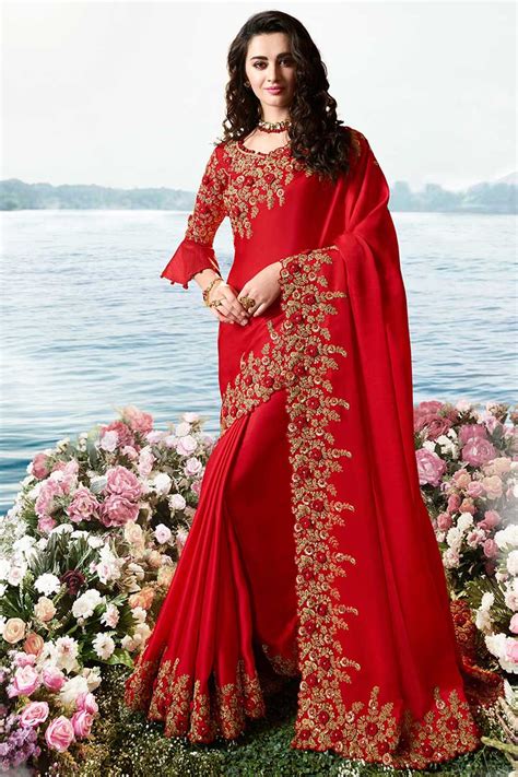 Buy Silk Indian Wedding Saree In Red Colour Online Sarv03075 Andaaz Fashion