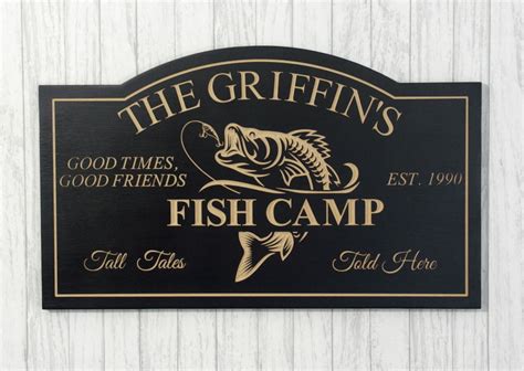 Fish Fishing Fish Camp Sign Personalized Carved Wood Sign Man Etsy