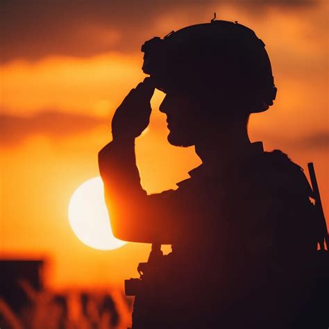 Premium Ai Image Soldier Salute Silhouette On Sunset Sky War Army