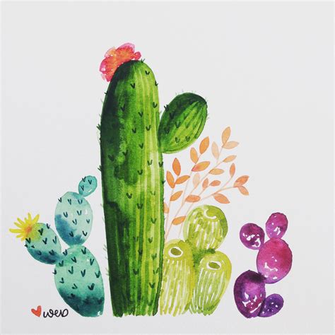 Watercolor Cactus Hand Painted Desert Succulents Wall Art