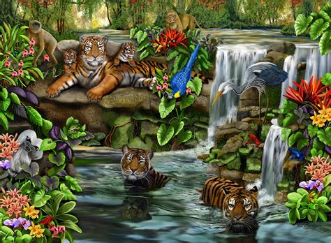 Tigers At The Waterhole Jigsaw Puzzle Beautiful Tiger