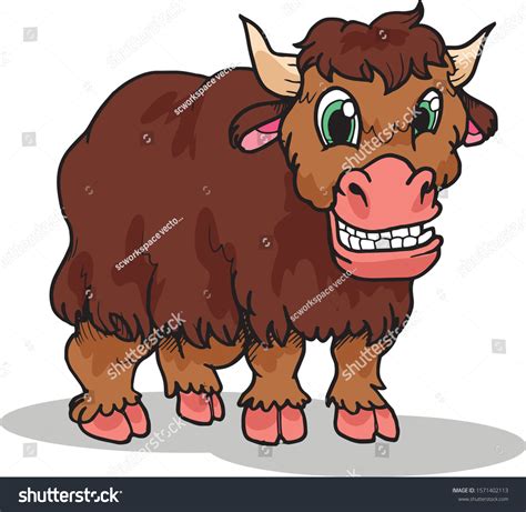 Happy Yak Cartoon Vector Illustration เวกเตอร์สต็อก ปลอดค่าลิขสิทธิ์