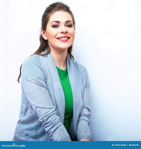 Young Beauty Woman Seating Against White Background Stock Image Image