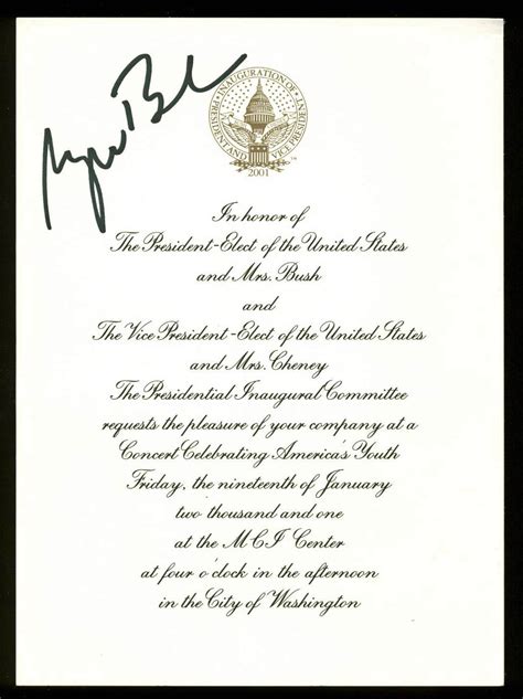 Lot Detail 2001 Inauguration George W Bush Signed Invitation Jsa