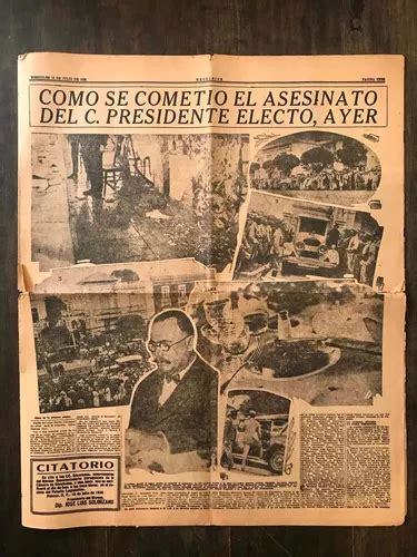 Antiguo Periódico Noticia Asesinato De Álvaro Obregón 1928 Mercadolibre