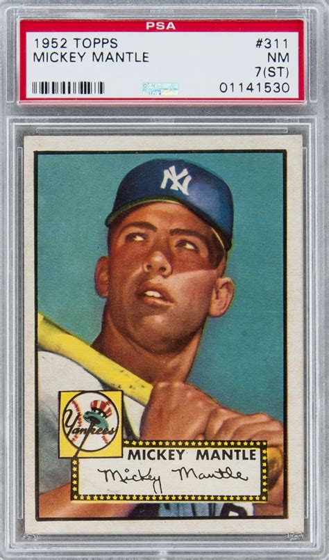 Most recently with the sale of his 1952 baseball the sale bests the previous record, set with the sale of a 2009 bowman autographed rookie card of mike trout which is one of a kind and sold for $3.9 million. Lot Detail - Stunning 1952 Topps #311 Mickey Mantle Rookie Card - PSA NM 7 (ST)
