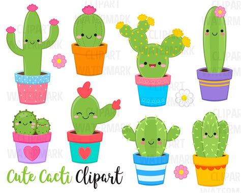 Cactus Clipart Kawaii Cactus Clipart Cute Cacti Clipart Etsy Uk