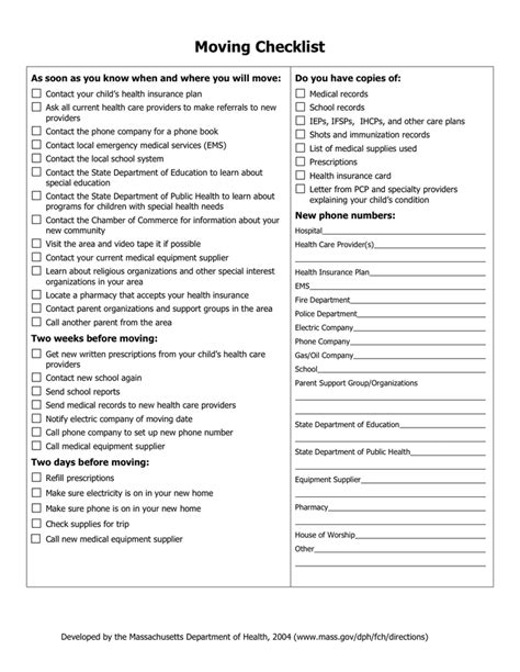 Printable Checklist For Moving Out Of State