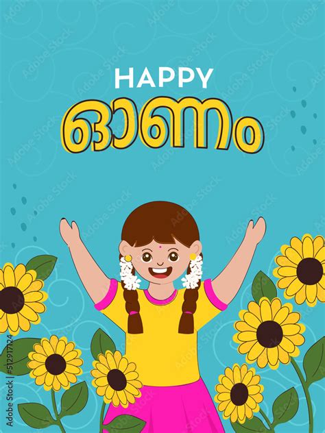 Happy Onam Celebration Poster Design With Cheerful South Indian Girl