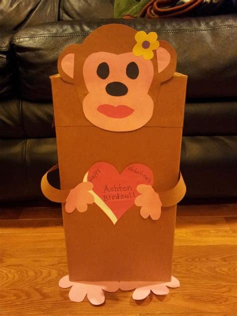 Monkey Valentines Box Made From A Shoebox Sized Usps Box Turned Long