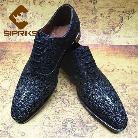 Sipriks Luxury Stingray Leather Shoes Men Goodyear Welted Shoes Italian
