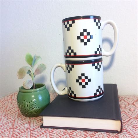 White naomi tapered bistro mug (muk). Vintage Black & White Mug Set Red And Black Geometric ...