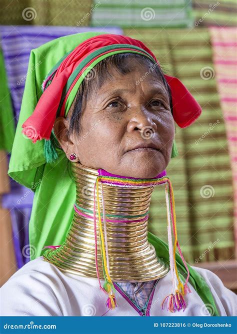 portrait of padaung karen long neck woman from myanmar stock editorial photo © gilitukha