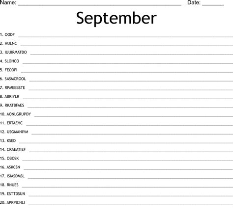 September Word Scramble Wordmint