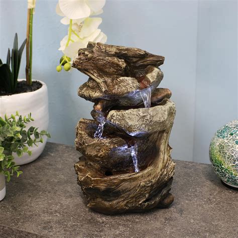 Sunnydaze Indoor Home Decorative Tiered Rock And Log Waterfall Tabletop