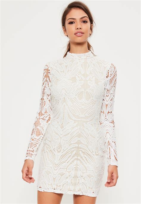 Missguided White Lace High Neck Bodycon Dress Lyst