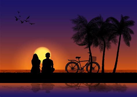 Graphics Image A Couple Man And Women Sitting Look At Sunset On The