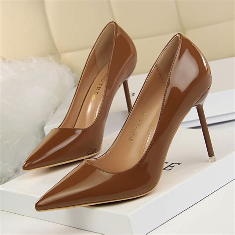 Nude Patent Leather Pointed Toe High Heel Stilettos On Luulla