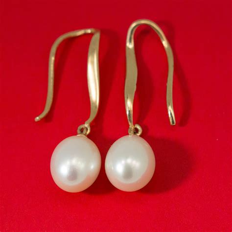 pearl drop earrings solid gold earrings 14k gold drop etsy