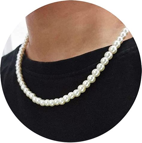 Mens Pearl Necklace Mm Mm White Round Pearl Necklace For Men Pearl Choker Necklace Fashion