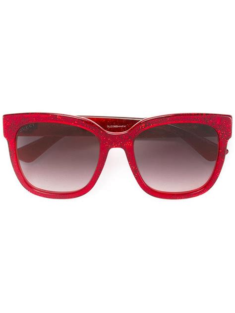 lyst gucci square frame glitter sunglasses in red