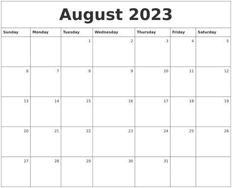 August 2023 Monthly Calendar